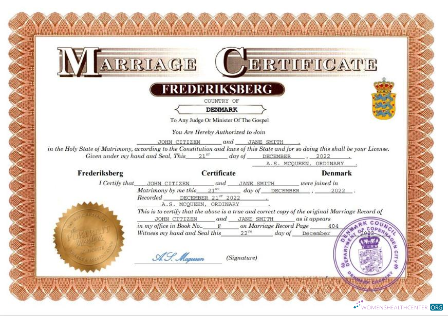 Download Denmark marriage certificate Word and PDF template Photoshop template